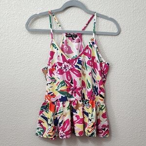 Shein Peplum Ruffle Coquette Bright Colorful Floral Women's Tank Top Blouse